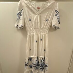 Joie White Maxi Dress with Blue Embroidered Detail